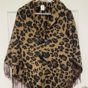 Brown & Black Cheetah Print Fringe Poncho - One Size